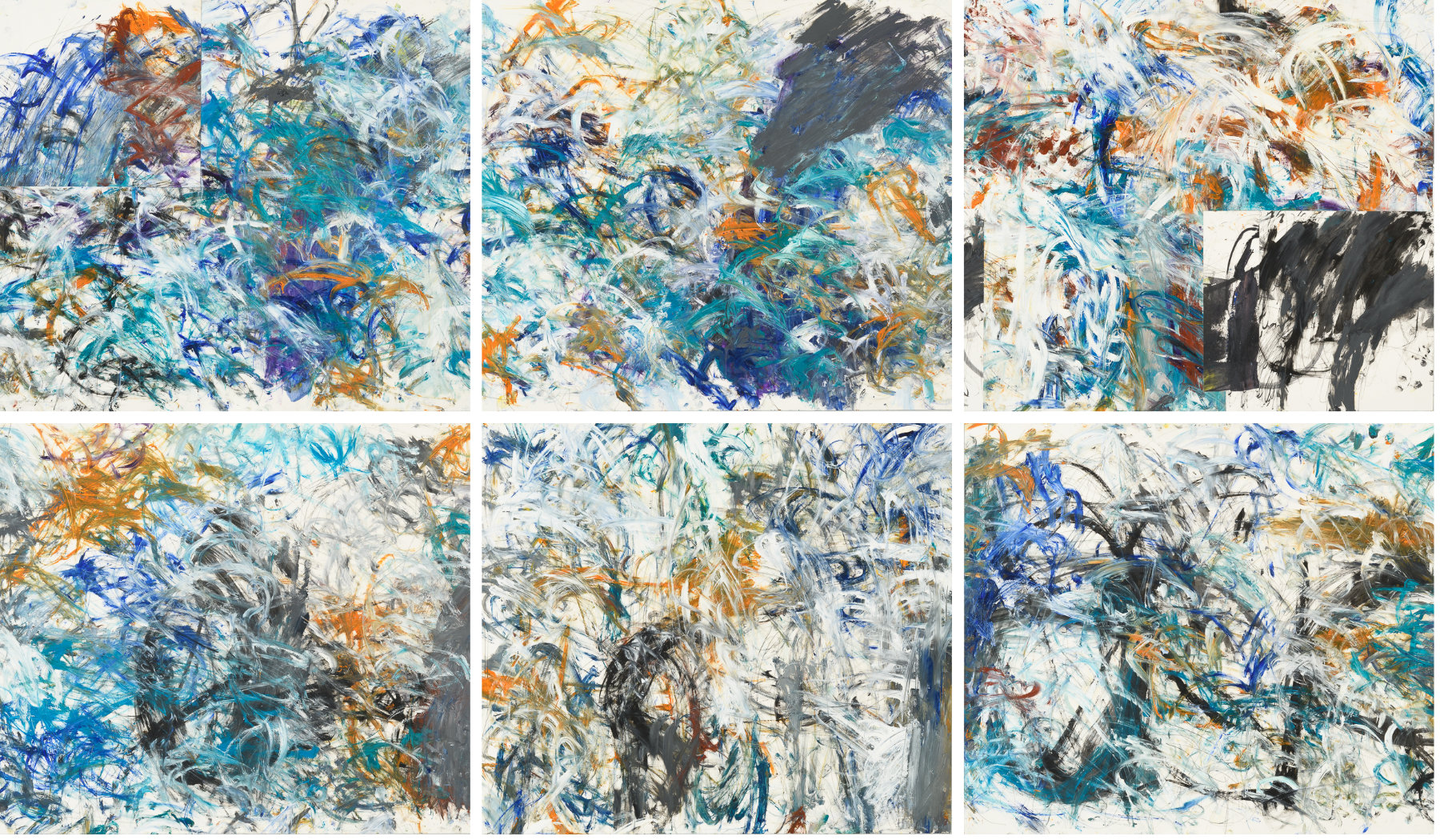 6 Zeichnungen, 80 x 70 cm, Öl, Bleistift auf Papier