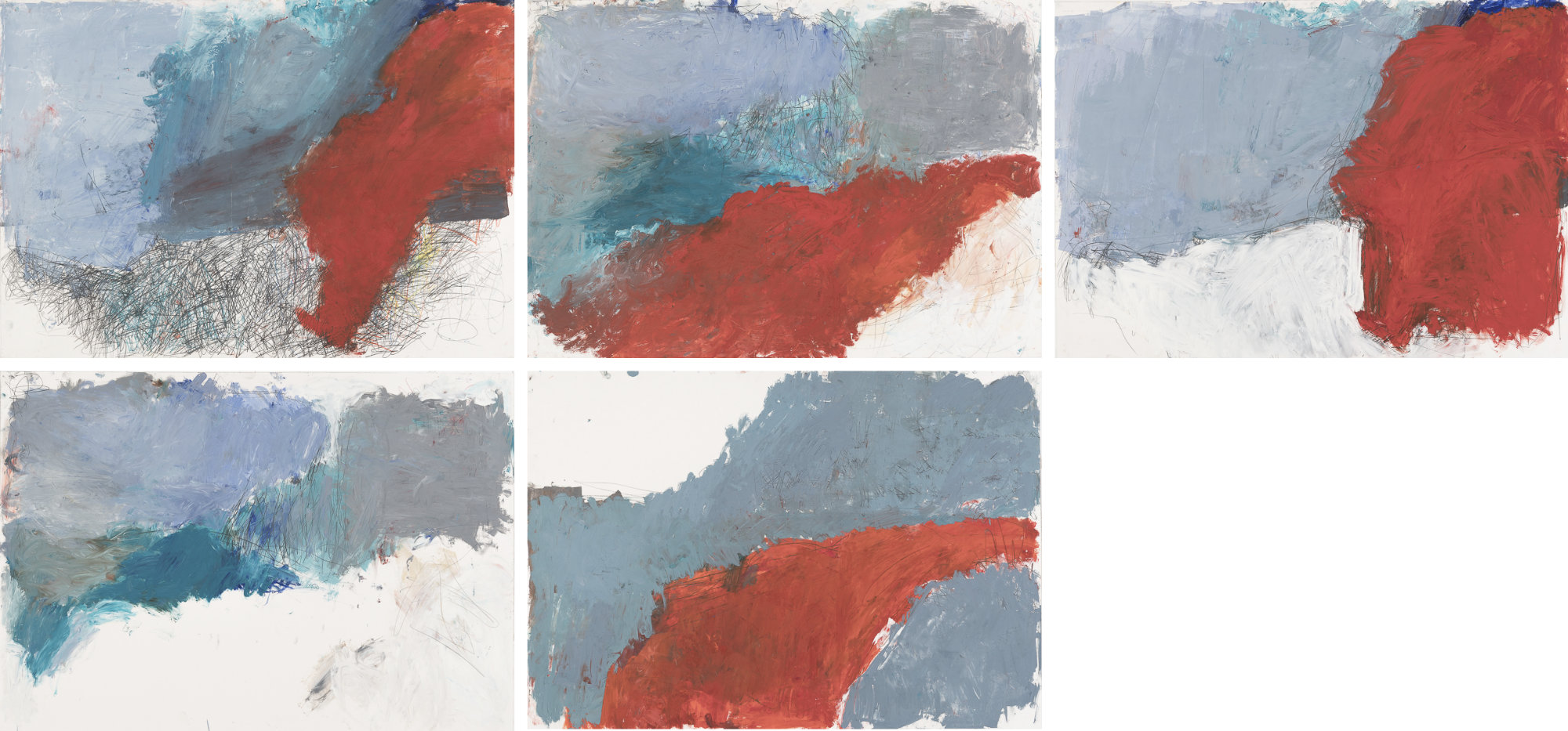 5 Zeichnungen, 100 x 70 cm, Öl, Bleistift auf Papier