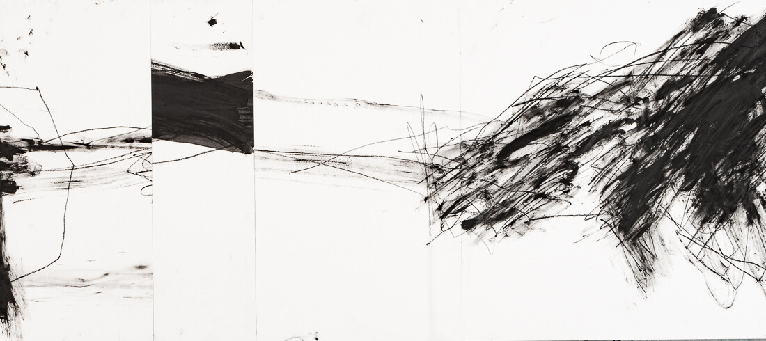 Zeichnung aus Serie B, Kohle, Öl auf Papier, 110. x 50
