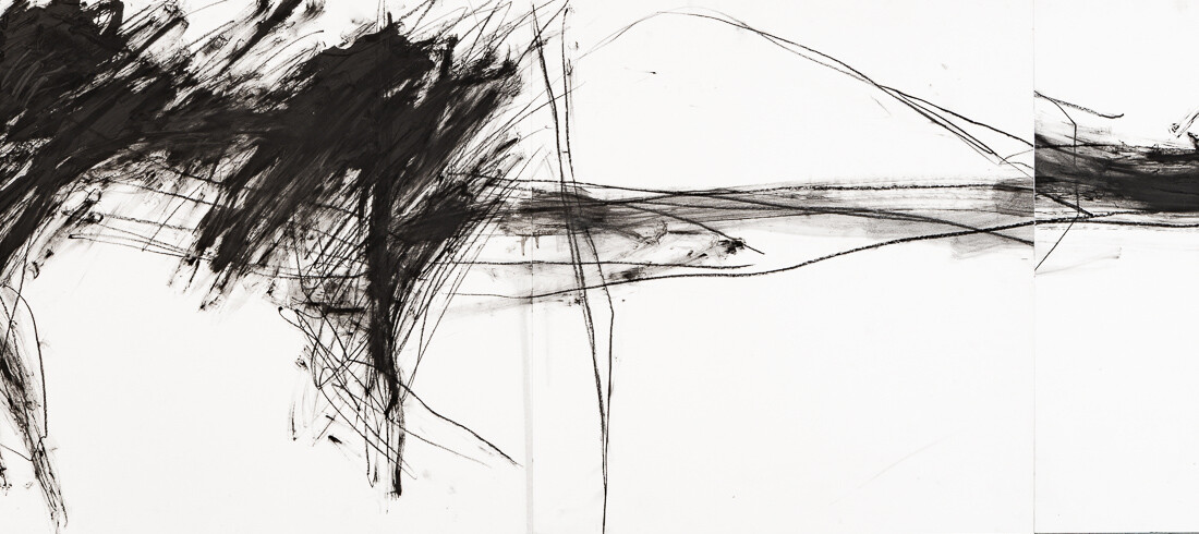 Zeichnung aus Serie B, Kohle, Öl auf Papier, 110. x 50