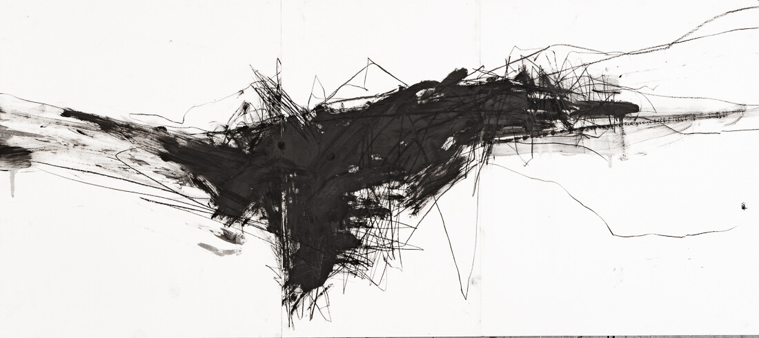 Zeichnung aus Serie B, Kohle, Öl auf Papier, 110. x 50