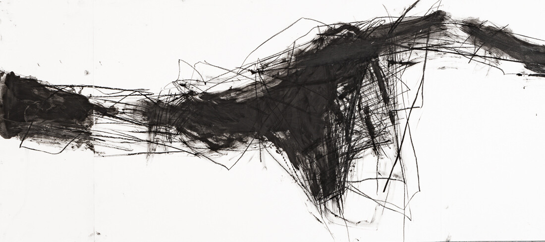 Zeichnung aus Serie B, Kohle, Öl auf Papier, 110. x 50