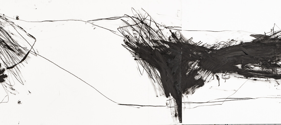 Zeichnung aus Serie B, Kohle, Öl auf Papier, 110. x 50