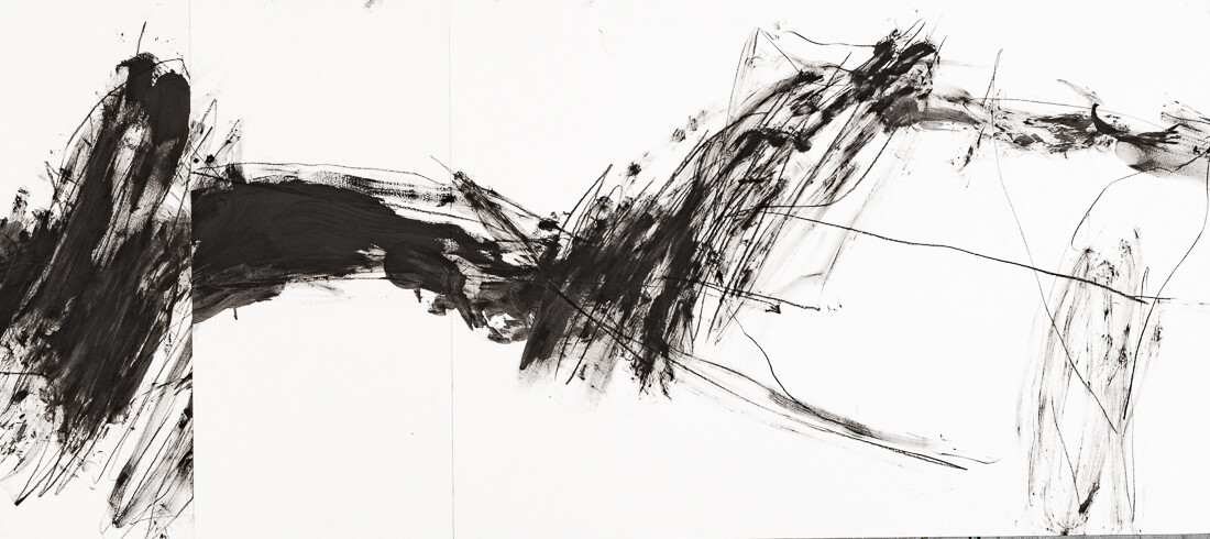 Zeichnung aus Serie B, Kohle, Öl auf Papier, 110. x 50