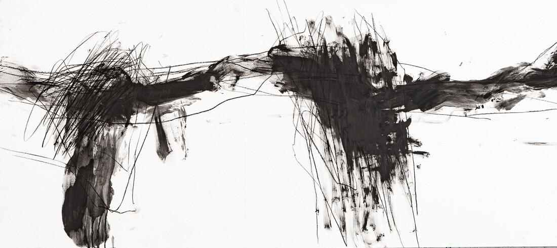 Zeichnung aus Serie B, Kohle, Öl auf Papier, 110. x 50