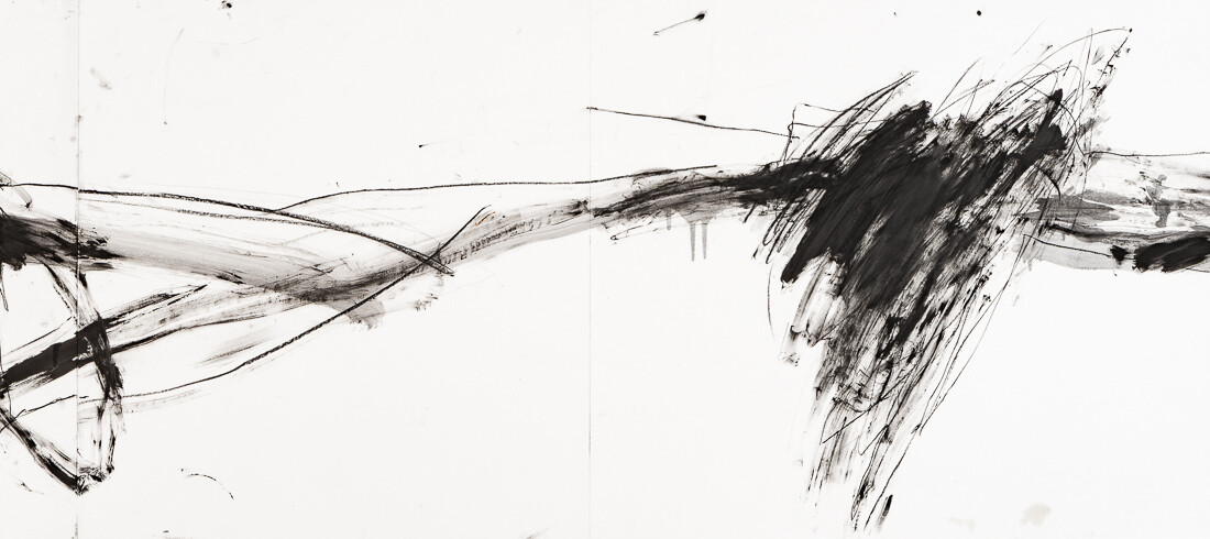 Zeichnung aus Serie B, Kohle, Öl auf Papier, 110. x 50