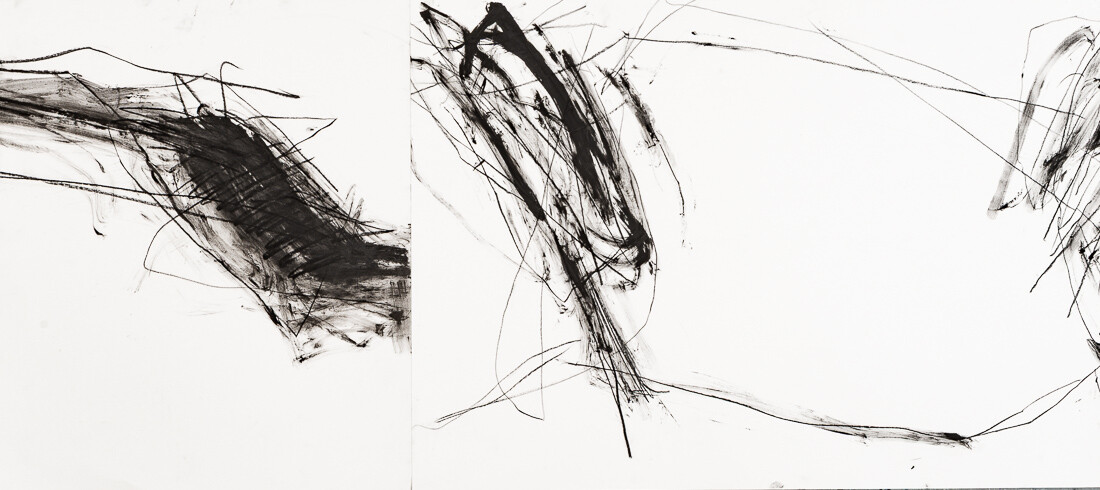 Zeichnung aus Serie B, Kohle, Öl auf Papier, 110. x 50