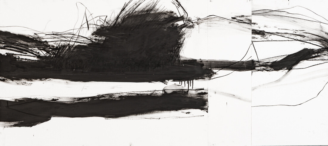 Zeichnung aus Serie B, Kohle, Öl auf Papier, 110. x 50
