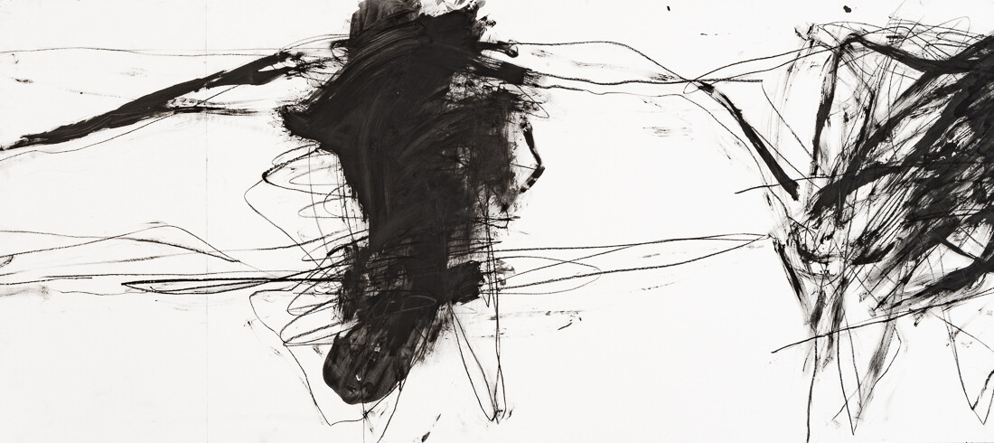 Zeichnung aus Serie B, Kohle, Öl auf Papier, 110. x 50