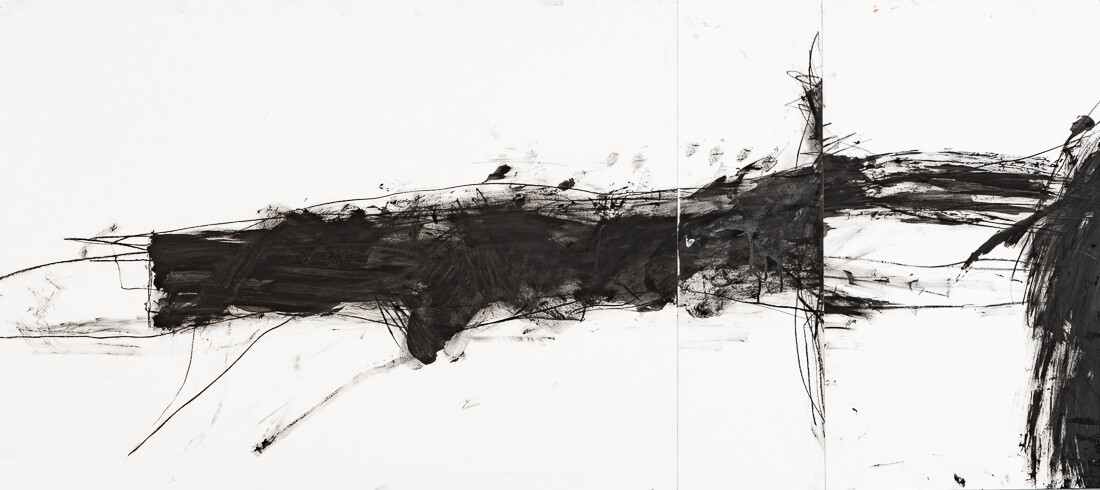 Zeichnung aus Serie B, Kohle, Öl auf Papier, 110. x 50